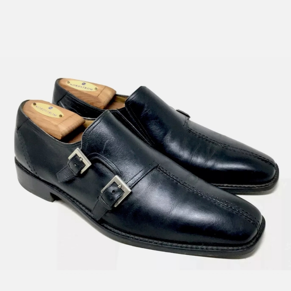 Aventura Black Leather Double Monk Strap Shoes